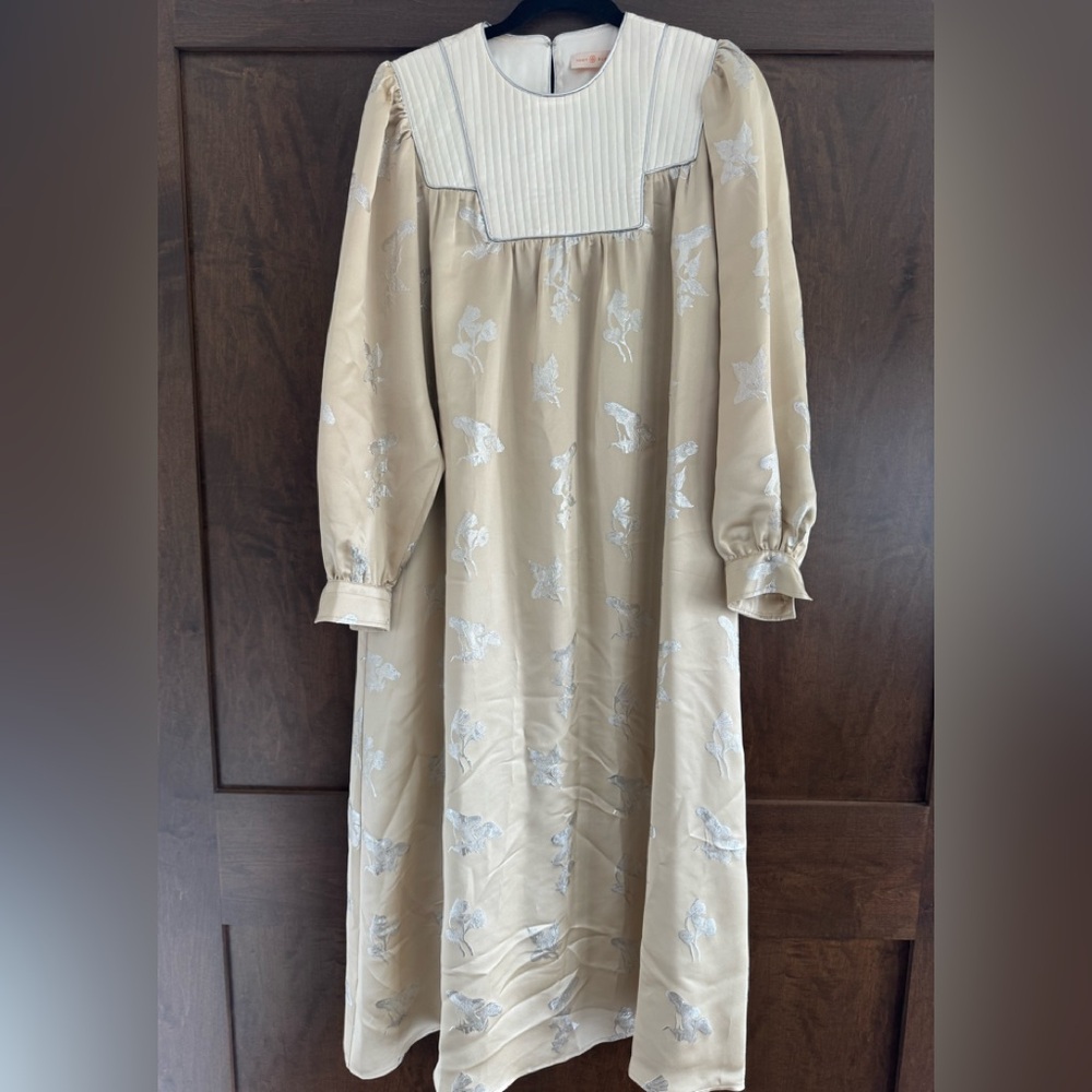 Tory Burch Mushroom Lurex Satin Gown 100% Silk $698 Retail - Picture 2 of 8